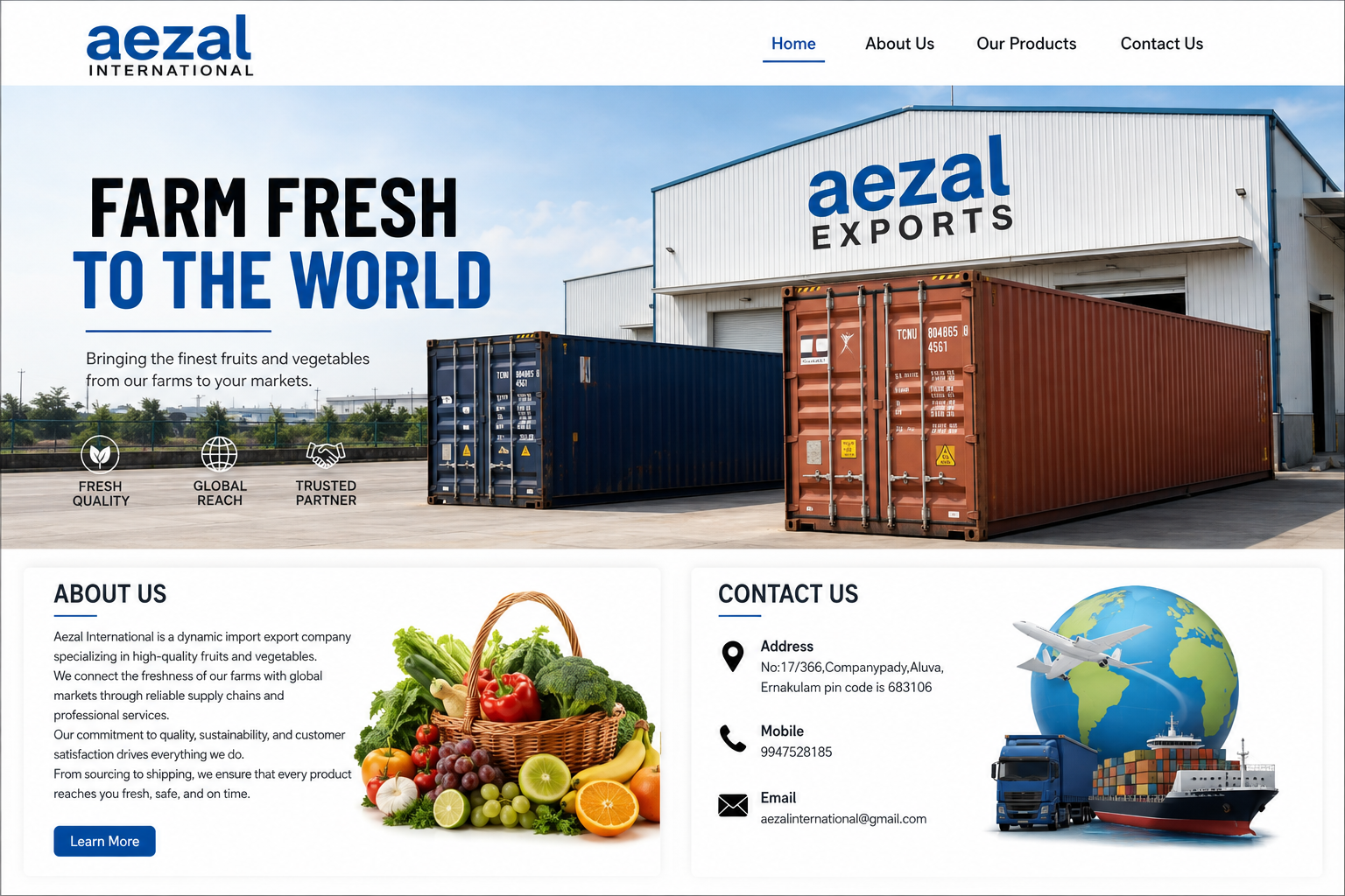 Aezal Exports warehouse and containers